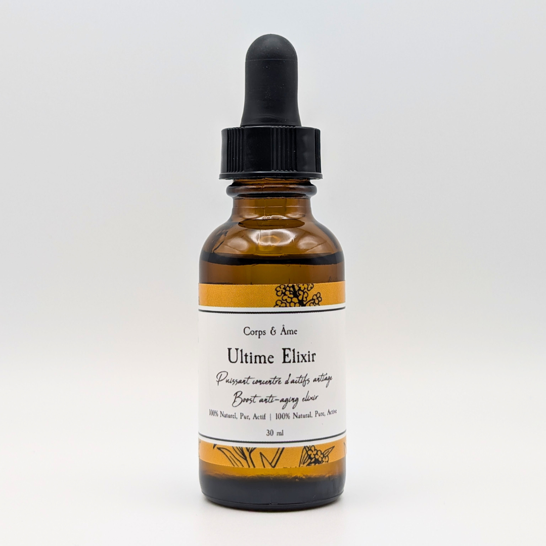 Sérum anti-âge Ultime Elixir, soin visage naturel pour lutter contre les signes du vieillissement, 100% pur et actif. Sérum bio pour régénération de la peau et éclat. Contient huile de Pépin de figue de Barbarie et d'Argan.