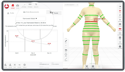 Styku 3D Scanner en action, capturant des mesures corporelles précises d'un utilisateur pour une analyse détaillée de la santé et de la forme physique.